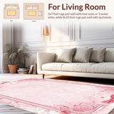 Ultra Soft Area Rug, Non Slip, Stain Resistant, Washable Area Rugs for Living Room, Bedroom, Preppy Ribbon Scallop Rug with Artistic Bow Elements and Graceful Lines(Pink)