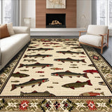 Ultra Soft Area Rug, Non Slip, Stain Resistant, Washable Area Rugs for Living Room, Bedroom, Charming Hand-Printed Trout Design(Beige)