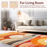 Ultra Soft Area Rug, Non Slip, Stain Resistant, Washable Area Rugs for Living Room, Bedroom, Whimsical Floral Print with Soft Shades(Orange)