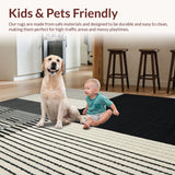 Ultra Soft Area Rug, Non Slip, Stain Resistant, Washable Area Rugs for Living Room, Bedroom, Black White Striped Runner, Modern Decor(Black)