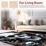 Ultra Soft Area Rug, Non Slip, Stain Resistant, Washable Area Rugs for Living Room, Bedroom, Gothic Unique Skull Artwork(White)