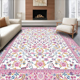 Ultra Soft Area Rug, Non Slip, Stain Resistant, Washable Area Rugs for Living Room, Bedroom, Timeless Classic Floral Elements(White)