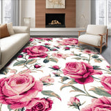 Ultra Soft Area Rug, Non Slip, Stain Resistant, Washable Area Rugs for Living Room, Bedroom, Rustic Pink Garden Motif(Pink)