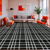 Ultra Soft Area Rug, Non Slip, Stain Resistant, Washable Area Rugs for Living Room, Bedroom, Graphic Edge Runner Mat with Distinct Black and White Linear Patterning(Black)