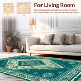 Ultra Soft Area Rug, Non Slip, Stain Resistant, Washable Area Rugs for Living Room, Bedroom, Vintage Style Entryway Washable Soft Area Rug(Green)