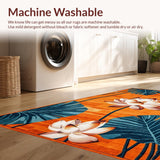 Ultra Soft Area Rug, Non Slip, Stain Resistant, Washable Area Rugs for Living Room, Bedroom, Rustic Earthy Lotus Print(Orange)