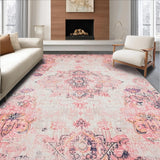 Ultra Soft Area Rug, Non Slip, Stain Resistant, Washable Area Rugs for Living Room, Bedroom, Serene Earthy Medallion Style(Pink)