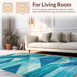 Ultra Soft Area Rug, Non Slip, Stain Resistant, Washable Area Rugs for Living Room, Bedroom, Tidal Waves surfer inspired geometric carpet(Blue)