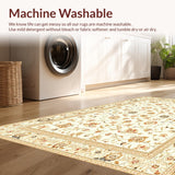 Ultra Soft Area Rug, Non Slip, Stain Resistant, Washable Area Rugs for Living Room, Bedroom, Rustic Vintage Botanical Design(Beige)