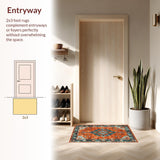 Ultra Soft Area Rug, Non Slip, Stain Resistant, Washable Area Rugs for Living Room, Bedroom, Elegant Distressed Round Geometric Design(Orange)