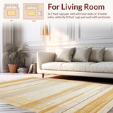 Ultra Soft Area Rug, Non Slip, Stain Resistant, Washable Area Rugs for Living Room, Bedroom, Elegant Beige Geometric Aesthetic(Gold)