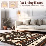 Ultra Soft Area Rug, Non Slip, Stain Resistant, Washable Area Rugs for Living Room, Bedroom, Warm Toned Ethnic Patterning(Black)