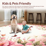 Ultra Soft Area Rug, Non Slip, Stain Resistant, Washable Area Rugs for Living Room, Bedroom, Whimsical Floral Butterfly Aesthetic(Pink)