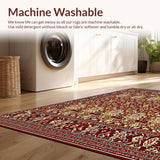 Ultra Soft Area Rug, Non Slip, Stain Resistant, Washable Area Rugs for Living Room, Bedroom, Beige Denim Floral Bohemian(Red)