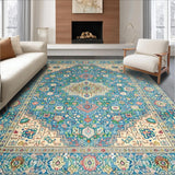 Ultra Soft Area Rug, Non Slip, Stain Resistant, Washable Area Rugs for Living Room, Bedroom, Chic Traditional Oushak Motif(Blue)