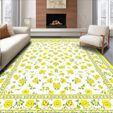 Ultra Soft Area Rug, Non Slip, Stain Resistant, Washable Area Rugs for Living Room, Bedroom, Vibrant Daisy Motif Splash(White)