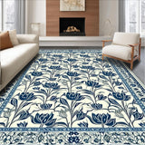 Ultra Soft Area Rug, Non Slip, Stain Resistant, Washable Area Rugs for Living Room, Bedroom, Handcrafted Beige & Indigo Tulip Area(Blue)