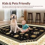 Ultra Soft Area Rug, Non Slip, Stain Resistant, Washable Area Rugs for Living Room, Bedroom, Rustic Gold Geometric Medallion Design(Black)