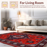 Ultra Soft Area Rug, Non Slip, Stain Resistant, Washable Area Rugs for Living Room, Bedroom, Red Vintage Boho Entryway Non-Slip Carpet(Red)