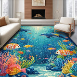 Ultra Soft Area Rug, Non Slip, Stain Resistant, Washable Area Rugs for Living Room, Bedroom, Educational Kids Rug with Alphabet and Sea Creatures in a Vibrant Design(Blue)