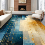 Ultra Soft Area Rug, Non Slip, Stain Resistant, Washable Area Rugs for Living Room, Bedroom, Modern Lattice Spectrum Rug Featuring Gold and Blue Angular Art Motifs(Blue)