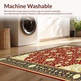 Ultra Soft Area Rug, Non Slip, Stain Resistant, Washable Area Rugs for Living Room, Bedroom, Ornate Floral for Kitchen(Red)
