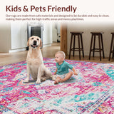Ultra Soft Area Rug, Non Slip, Stain Resistant, Washable Area Rugs for Living Room, Bedroom, Eclectic Pink Geometric Charm(Pink)
