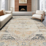 Ultra Soft Area Rug, Non Slip, Stain Resistant, Washable Area Rugs for Living Room, Bedroom, Rustic Distressed Diamond Motif(Beige)