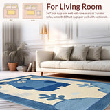 Ultra Soft Area Rug, Non Slip, Stain Resistant, Washable Area Rugs for Living Room, Bedroom, Playful Teddy Bear Illustration(Blue)
