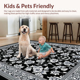 Ultra Soft Area Rug, Non Slip, Stain Resistant, Washable Area Rugs for Living Room, Bedroom, Reversible Floral Black Outdoor RV Camping Mat(Black)