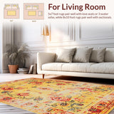 Ultra Soft Area Rug, Non Slip, Stain Resistant, Washable Area Rugs for Living Room, Bedroom, Cozy Pastel Floral Dreamscape(Yellow)
