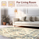 Ultra Soft Area Rug, Non Slip, Stain Resistant, Washable Area Rugs for Living Room, Bedroom, Elegant Vintage with Floral Medallions and Faded Palette(Beige)