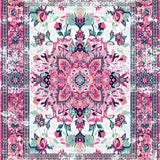 Ultra Soft Area Rug, Non Slip, Stain Resistant, Washable Area Rugs for Living Room, Bedroom, Whimsical Multi-Colored Ogee Style(Pink)