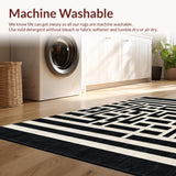 Ultra Soft Area Rug, Non Slip, Stain Resistant, Washable Area Rugs for Living Room, Bedroom, Urban Stripe Fusion Rug Featuring Graphic Parallel Bands and Sleek Contrast(Black)