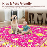 Ultra Soft Area Rug, Non Slip, Stain Resistant, Washable Area Rugs for Living Room, Bedroom, Cozy Earthy Toned Medallion(Pink)