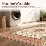 Ultra Soft Area Rug, Non Slip, Stain Resistant, Washable Area Rugs for Living Room, Bedroom, Boho Medallion Artistic Geometric Accent for Decor(Ivory)