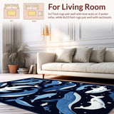 Ultra Soft Area Rug, Non Slip, Stain Resistant, Washable Area Rugs for Living Room, Bedroom, Whimsical Marine Animal Motif(Blue)