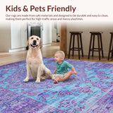 Ultra Soft Area Rug, Non Slip, Stain Resistant, Washable Area Rugs for Living Room, Bedroom, Chic Distressed Medallion Aesthetic(Purple)