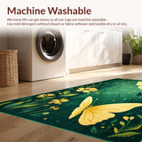 Ultra Soft Area Rug, Non Slip, Stain Resistant, Washable Area Rugs for Living Room, Bedroom, Elegant Butterfly Leaf Composition(Green)