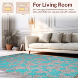 Ultra Soft Area Rug, Non Slip, Stain Resistant, Washable Area Rugs for Living Room, Bedroom, Modern Gray Watercolor Botanical Motif(Turquoise)