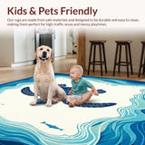 Ultra Soft Area Rug, Non Slip, Stain Resistant, Washable Area Rugs for Living Room, Bedroom, Turtle Cove Coastal Beige with Sea Motif Beach(Blue)