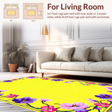 Ultra Soft Area Rug, Non Slip, Stain Resistant, Washable Area Rugs for Living Room, Bedroom, Charming Pastel Floral Medley(Yellow)
