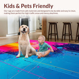 Ultra Soft Area Rug, Non Slip, Stain Resistant, Washable Area Rugs for Living Room, Bedroom, Bold Rainbow Abstract Expression(Blue)
