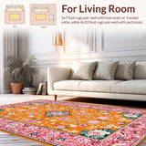 Ultra Soft Area Rug, Non Slip, Stain Resistant, Washable Area Rugs for Living Room, Bedroom, Artistic Rustic Blossom Pattern(Orange)