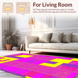 Ultra Soft Area Rug, Non Slip, Stain Resistant, Washable Area Rugs for Living Room, Bedroom, Nostalgic Hip Hop Aesthetic Pattern(Yellow)