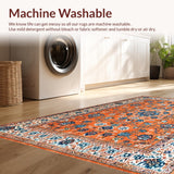 Ultra Soft Area Rug, Non Slip, Stain Resistant, Washable Area Rugs for Living Room, Bedroom, Lively Transitional Floral Fusion(Orange)