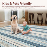 Ultra Soft Area Rug, Non Slip, Stain Resistant, Washable Area Rugs for Living Room, Bedroom, Farmhouse Braid Blue Beige Stripe Motif Rustic Woven(Blue)