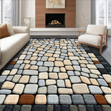 Ultra Soft Area Rug, Non Slip, Stain Resistant, Washable Area Rugs for Living Room, Bedroom, Zen Stone Mosaic Area with Cobblestone Inspired Boho Geometric Motifs(Beige)