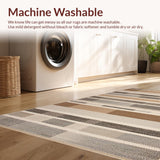 Ultra Soft Area Rug, Non Slip, Stain Resistant, Washable Area Rugs for Living Room, Bedroom, Stylish Striped Boho Neutral Palette(Beige)