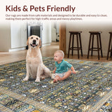 Ultra Soft Area Rug, Non Slip, Stain Resistant, Washable Area Rugs for Living Room, Bedroom, Cozy Earth Tone Medallion Design(Gray)